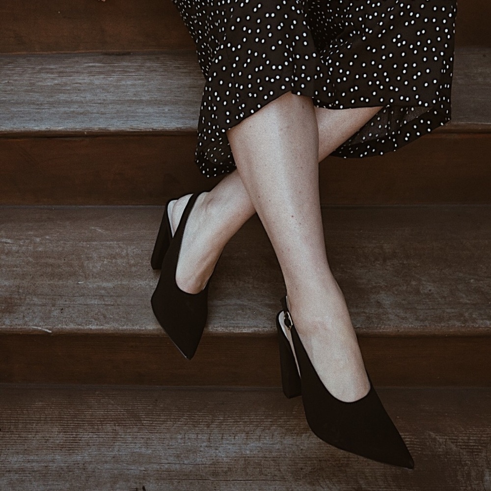 Qupid Black Slingback Sandal Heel
